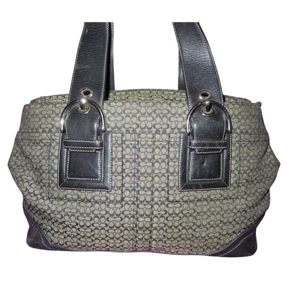 Coach 2008 Y2K Soho Black & Gray Jacquard Signature Satchel Tote Bag F10928 - Picture 1 of 12